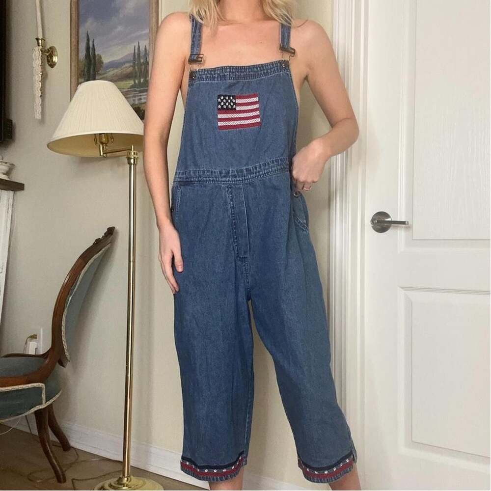 Agapo American Flag Patch Denim Overalls